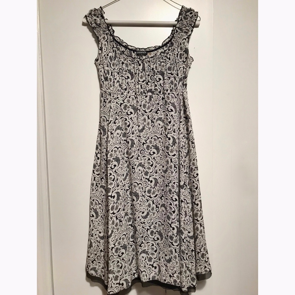 Tahari Black and White Printed Summer Midi Dress